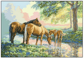 Punto de Cruz: Familia de Caballo - 61x44cm