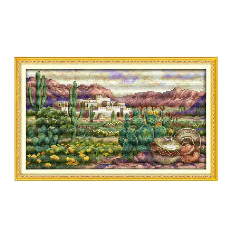 Punto de Cruz: Sueños de Ciudadela en el Desierto - 37x21cm